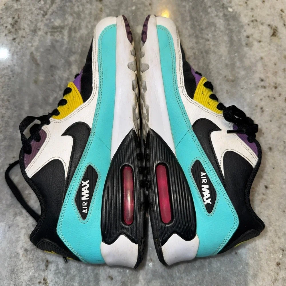 Nike Air Max 7 Youth 2019. 90 Leather GS‎ Black Clear Jade Sneakers Lace Up.
